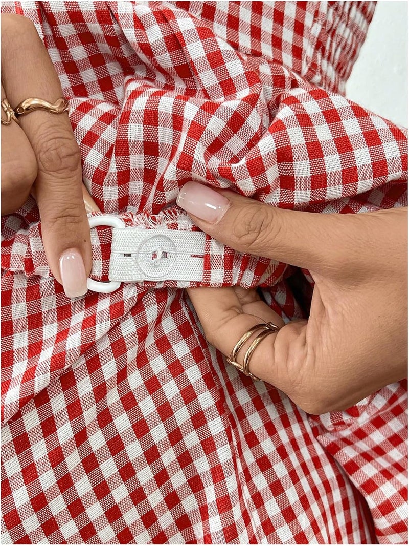 SweatyRocks Women's Maternity 2 Piece Outfits Plaid Peplum Bubble Cami Top and Shorts Sets - Image 2